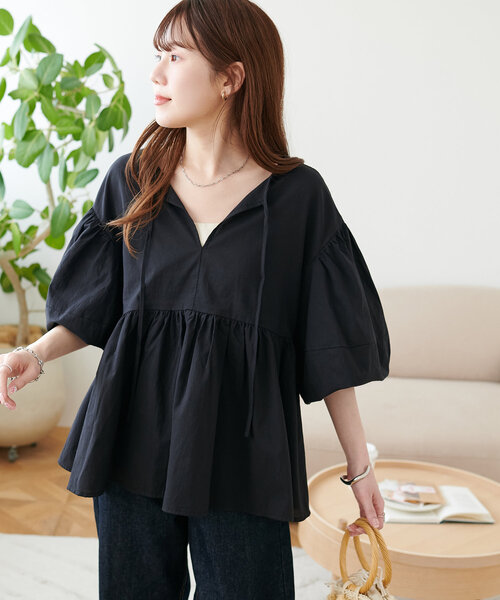 ブラウス シャツ 「ふんわり袖で華奢見え」前後2WAYレースバルーン袖ブラウス レディース 前後2way袖バルーンブラウス（シャツ/ブラウス）｜DISCOAT