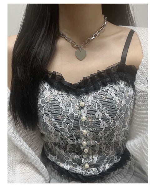 VIVID LADY(ビビッドレディー)の「花柄レースキャミソールカップ付 ブラレット カップタンクトップ(キャミソール・レディース・アイボリー/ブラック・FREE)」の21枚目の写真