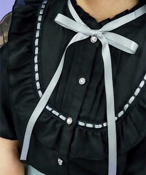 axes femme POETIQUE（アクシーズファムポエティック）の「レース肩あきブロッキングブラウス（シャツ/ブラウス・レディース・ピンク/キナリ/ブラック・MEDIUM）」の10枚目の写真