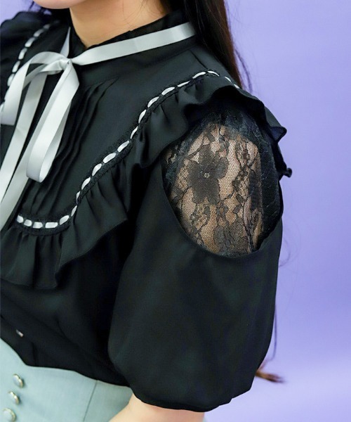 axes femme POETIQUE（アクシーズファムポエティック）の「レース肩あきブロッキングブラウス（シャツ/ブラウス・レディース・ピンク/キナリ/ブラック・MEDIUM）」の11枚目の写真