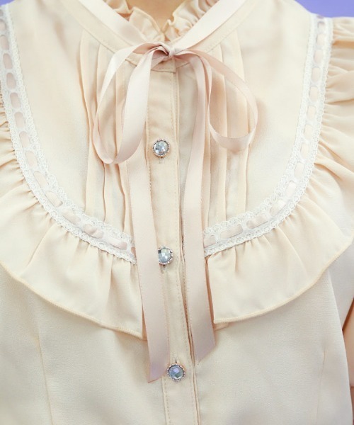 axes femme POETIQUE（アクシーズファムポエティック）の「レース肩あきブロッキングブラウス（シャツ/ブラウス・レディース・ピンク/キナリ/ブラック・MEDIUM）」の7枚目の写真