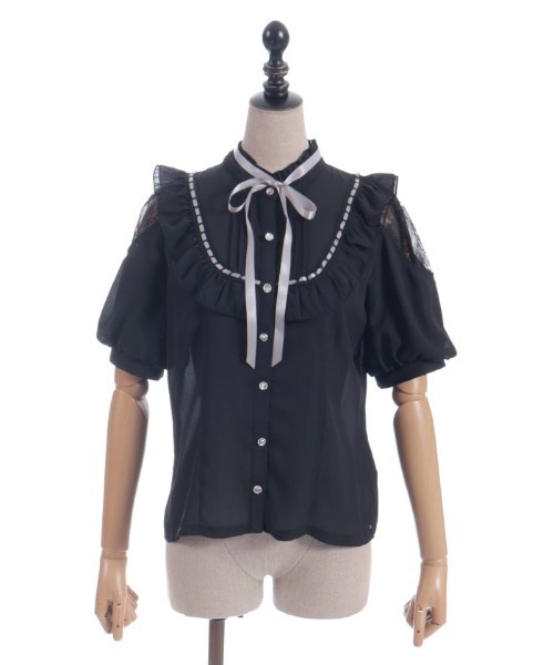 axes femme POETIQUE（アクシーズファムポエティック）の「レース肩あきブロッキングブラウス（シャツ/ブラウス・レディース・ピンク/キナリ/ブラック・MEDIUM）」の12枚目の写真