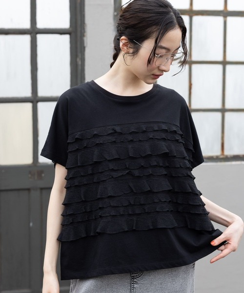 FRAMeWORK フレンチリネンフリルプルオーバー ブラック FRAMeWORK フレンチリネンフリルプルオーバー ブラック