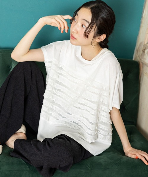 セール】フリルメッシュフレンチプルオーバー（Tシャツ/カットソー