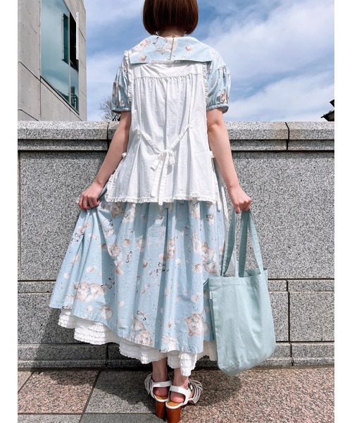 PINK HOUSE(ピンクハウス)の「さざ波とねこプリントバッグ(トートバッグ・レディース・ライトブルー/ネイビー/キナリ・フリー)」の8枚目の写真