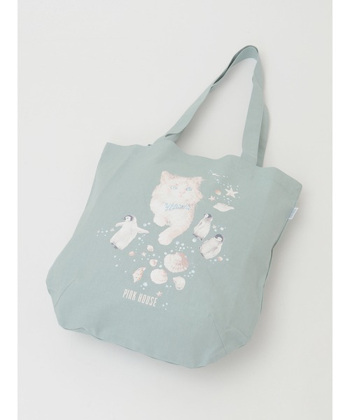 PINK HOUSE(ピンクハウス)の「さざ波とねこプリントバッグ(トートバッグ・レディース・ライトブルー/ネイビー/キナリ・フリー)」の13枚目の写真