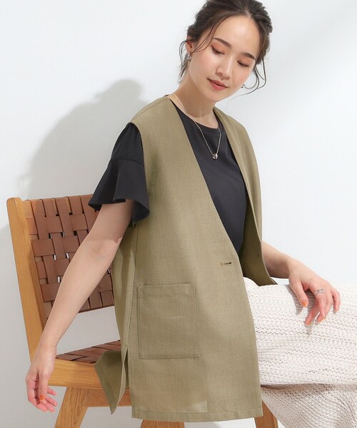 DRESKIP(ドレスキップ)の「【S-LL】夏のレイヤードコーデに さらりと着られるメッシュジレ(ベスト・レディース・カーキ/ブラック/アイボリー・04/03/02/01)」の1枚目の写真