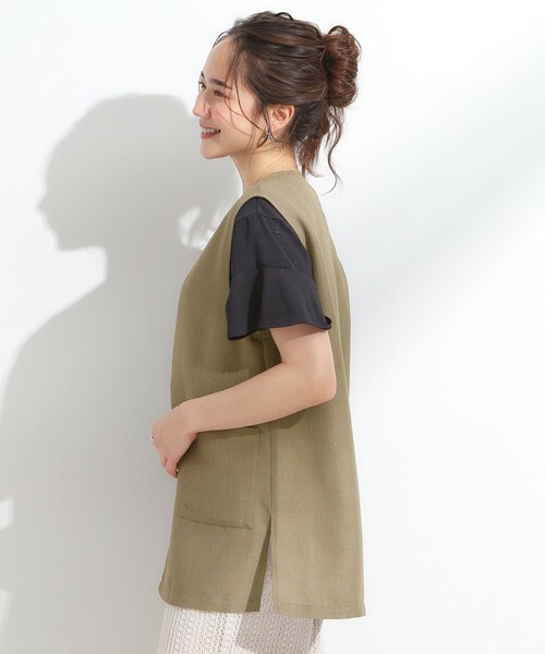 DRESKIP(ドレスキップ)の「【S-LL】夏のレイヤードコーデに さらりと着られるメッシュジレ(ベスト・レディース・カーキ/ブラック/アイボリー・04/03/02/01)」の13枚目の写真