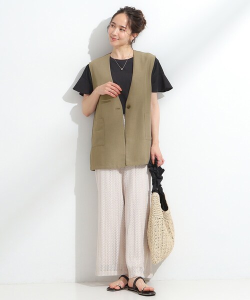 DRESKIP(ドレスキップ)の「【S-LL】夏のレイヤードコーデに さらりと着られるメッシュジレ(ベスト・レディース・カーキ/ブラック/アイボリー・04/03/02/01)」の14枚目の写真