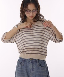 MUHET(~G[^)sheer striped polo knit / VA[{[_[|jbg(|Vc)