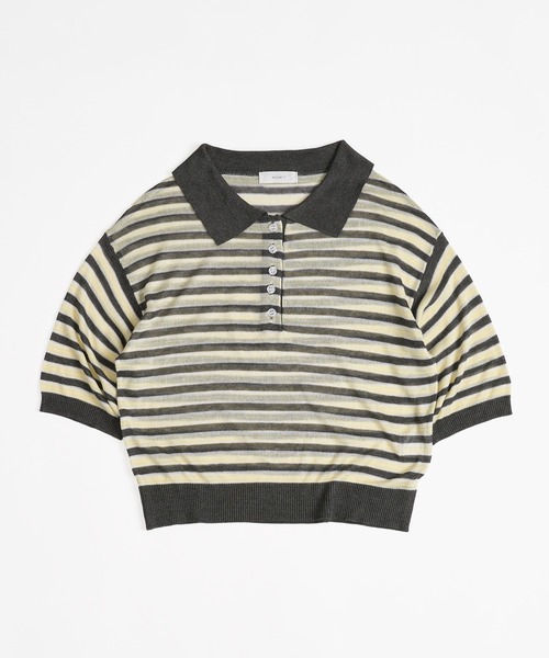 MUHET（ミュエータ）の「sheer striped polo knit / シアーボーダーポロニット（ポロシャツ・レディース・ライトブルー/チャコールグレー/ベージュ・FREE）」の4枚目の写真