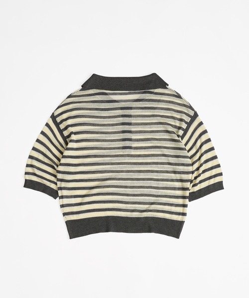 MUHET（ミュエータ）の「sheer striped polo knit / シアーボーダーポロニット（ポロシャツ・レディース・ライトブルー/チャコールグレー/ベージュ・FREE）」の5枚目の写真