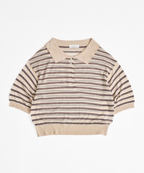 MUHET（ミュエータ）の「sheer striped polo knit / シアーボーダーポロニット（ポロシャツ・レディース・ライトブルー/チャコールグレー/ベージュ・FREE）」の13枚目の写真