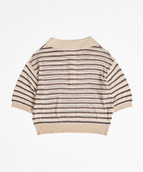 MUHET（ミュエータ）の「sheer striped polo knit / シアーボーダーポロニット（ポロシャツ・レディース・ライトブルー/チャコールグレー/ベージュ・FREE）」の14枚目の写真