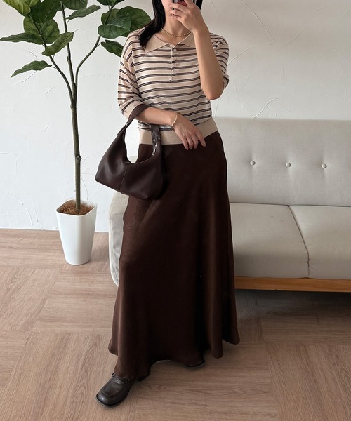 MUHET（ミュエータ）の「sheer striped polo knit / シアーボーダーポロニット（ポロシャツ・レディース・ライトブルー/チャコールグレー/ベージュ・FREE）」の17枚目の写真