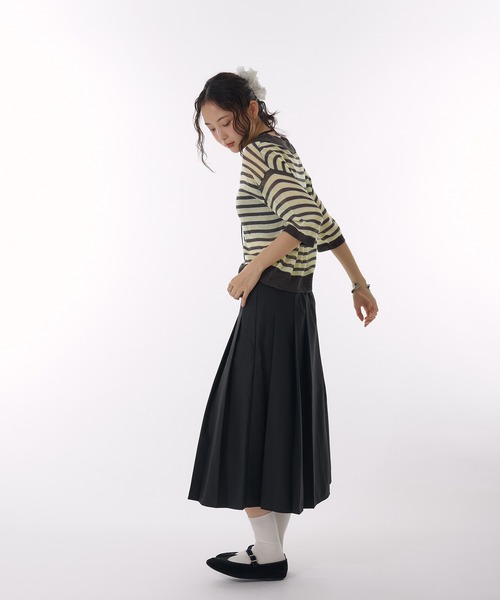 MUHET（ミュエータ）の「sheer striped polo knit / シアーボーダーポロニット（ポロシャツ・レディース・ライトブルー/チャコールグレー/ベージュ・FREE）」の12枚目の写真
