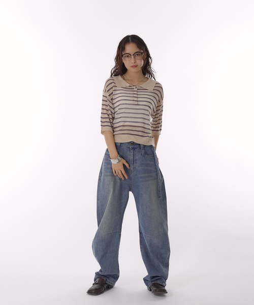 MUHET（ミュエータ）の「sheer striped polo knit / シアーボーダーポロニット（ポロシャツ・レディース・ライトブルー/チャコールグレー/ベージュ・FREE）」の22枚目の写真