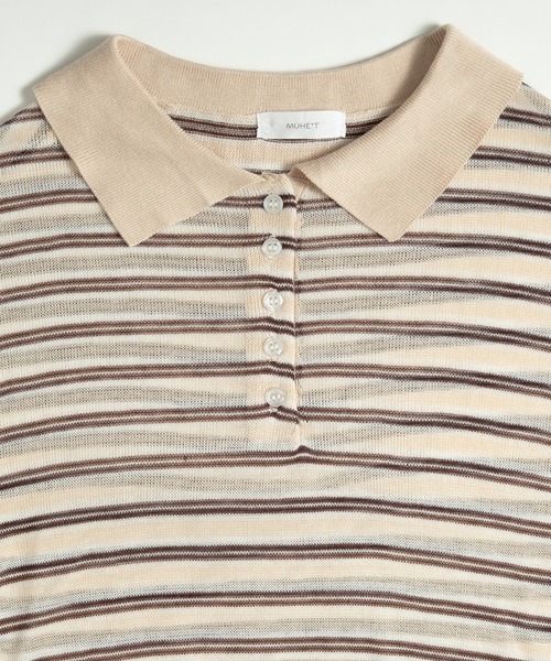 MUHET（ミュエータ）の「sheer striped polo knit / シアーボーダーポロニット（ポロシャツ・レディース・ライトブルー/チャコールグレー/ベージュ・FREE）」の15枚目の写真