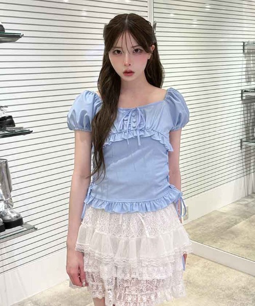 FickleBebe(フィクルベベ)の「パフスリーブコルセットブラウス(シャツ/ブラウス・レディース・ホワイト/サックスブルー/ブラック・FREE)」の9枚目の写真