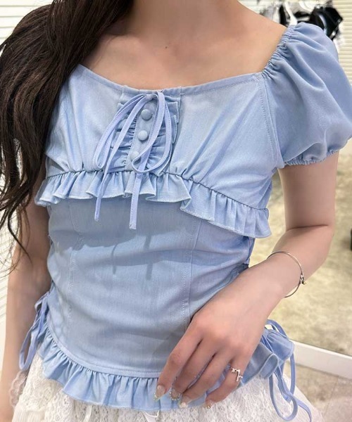 FickleBebe(フィクルベベ)の「パフスリーブコルセットブラウス(シャツ/ブラウス・レディース・ホワイト/サックスブルー/ブラック・FREE)」の14枚目の写真