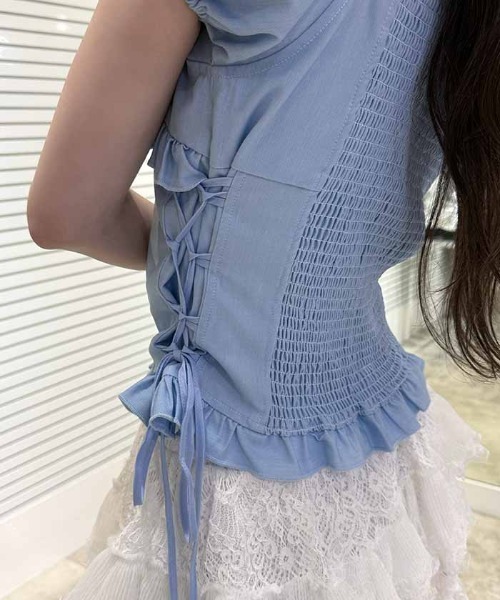 FickleBebe(フィクルベベ)の「パフスリーブコルセットブラウス(シャツ/ブラウス・レディース・ホワイト/サックスブルー/ブラック・FREE)」の15枚目の写真