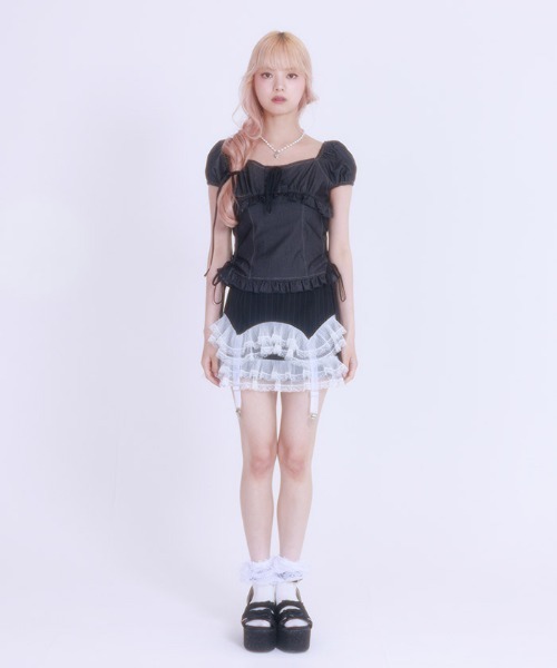 パフスリーブフレアブラウス 総 TABLACK Re:EDIT（リエディ） ブラウス シャツ サッカーパフスリーブフレア