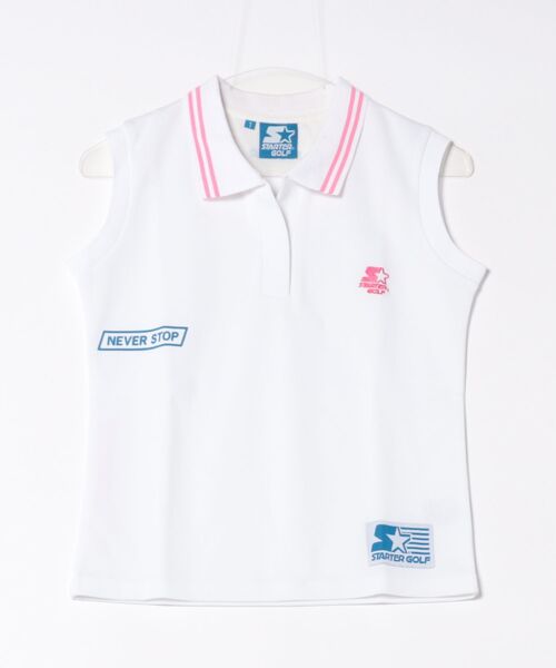 STARTER(スターター)の「★STARTER GOLF★スターターゴルフ STARTERロゴ刺繍ノースリーブポロシャツレディース SG-123010(ポロシャツ・レディース・ホワイト/ブラック・S)」の2枚目の写真
