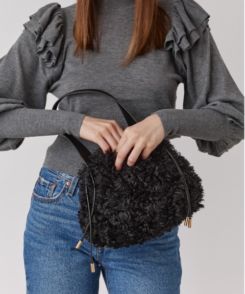 Chapeau d' O（シャポードオー）の「Chapeau d' O  Curly Draw String Bag / シャポードオー（ハンドバッグ・レディース・ライトベージュ/ブラック・FREE）」の4枚目の写真