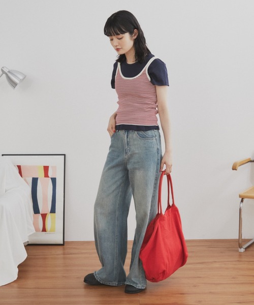 MERLOT（メルロー）の「サマーボーダーニットタンク（タンクトップ・レディース・ブラック/レッド・FREE）」の9枚目の写真