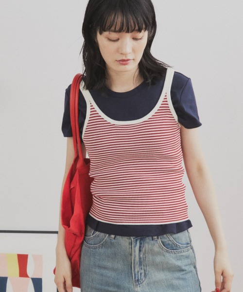 MERLOT（メルロー）の「サマーボーダーニットタンク（タンクトップ・レディース・ブラック/レッド・FREE）」の5枚目の写真