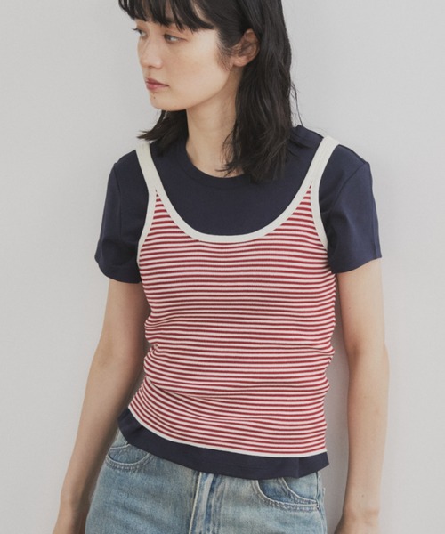 MERLOT（メルロー）の「サマーボーダーニットタンク（タンクトップ・レディース・ブラック/レッド・FREE）」の4枚目の写真