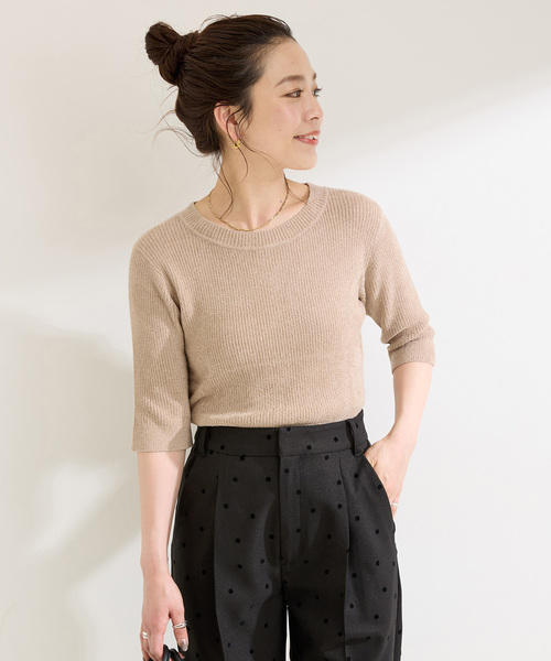 Simplicite（サンプリシテ）の「ベロアタッチリブプルオーバー（ニット/セーター・レディース・ブラック/イエロー/ベージュ・FREE）」の3枚目の写真