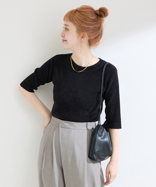 Simplicite（サンプリシテ）の「ベロアタッチリブプルオーバー（ニット/セーター・レディース・ブラック/イエロー/ベージュ・FREE）」の8枚目の写真