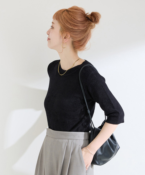 Simplicite（サンプリシテ）の「ベロアタッチリブプルオーバー（ニット/セーター・レディース・ブラック/イエロー/ベージュ・FREE）」の9枚目の写真