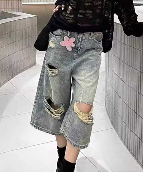 HALEY PESCA(ヘーリーペスカ)の「HALEY PESCA/Y2K ダメージハーフデニム(デニムパンツ・レディース・ブルー・SMALL/MEDIUM/LARGE)」の8枚目の写真