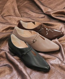 新品！あしながおじさん　ポインテッドトゥ　バックル　レザー　フラットパンプス あしながおじさん｜アシナガオジサンのシューズ（ポインテッド