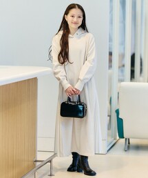 【4色展開】サイド プリーツ フーディー ワンピース