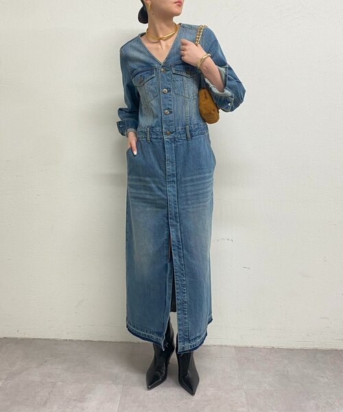 ノーカラーデニムワンピース（ワンピース）｜LOUNGEDRESS