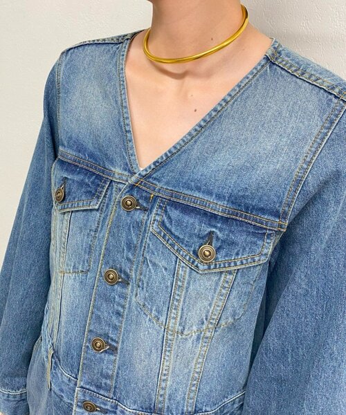 【LOUNGEDRESS】ショートデニムジャケット☆ノーカラー☆ラウンジドレス LOUNGEDRESS（ラウンジドレス）の「ショートデニムジャケット
