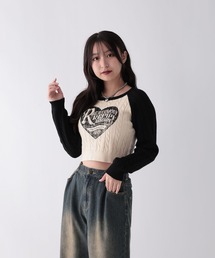 repipi armario（レピピ アルマリオ）の「【洗えるニット】ハートプリントチビケーブルニット（Tシャツ/カットソー・レディース）」
