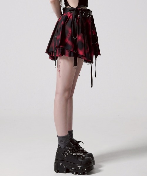 REFLEM レフレム フリルティアードスカート ブラック×レッド REFLEM レフレム フリルティアードスカート