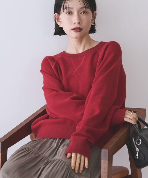 セール】ソフトコットンスウェットライクニットトップス（ニット