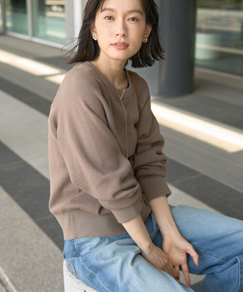 セール】ソフトコットンスウェットライクニットトップス（ニット