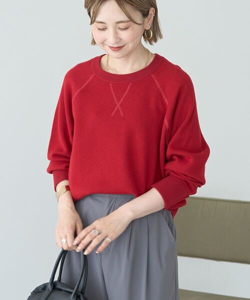 AMERICAN HOLIC（アメリカンホリック）の「ソフトコットンスウェットライクニットトップス（ニット/セーター・レディース・レッド/ダークネイビー/ラベンダー/モカ/杢グレー・M/L）」の6枚目の写真