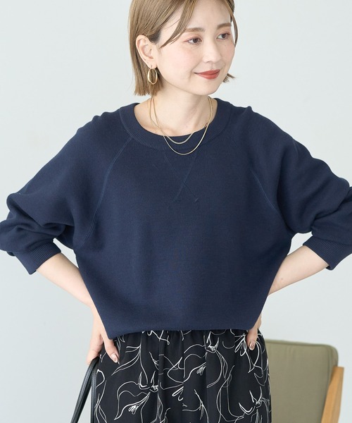 AMERICAN HOLIC（アメリカンホリック）の「ソフトコットンスウェットライクニットトップス（ニット/セーター・レディース・レッド/ダークネイビー/ラベンダー/モカ/杢グレー・M/L）」の3枚目の写真