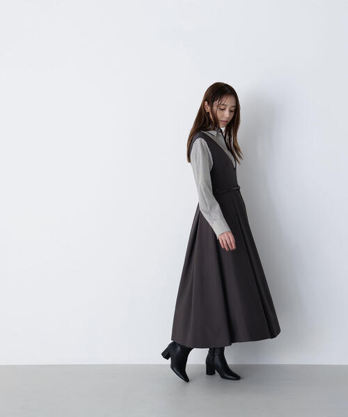 新品タグ付ベルテットタックジャンスカ ベージュP/Sサイズ ◇ベルテッドタックジャンスカ（ジャンパースカート）｜NATURAL