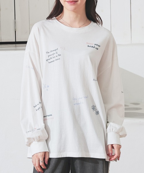 Honeys(ハニーズ)の「落書風ロゴビッグTシャツ(Tシャツ/カットソー・レディース・ホワイト/ピンク/スミクロ/杢グレー・M/LL/L)」の9枚目の写真