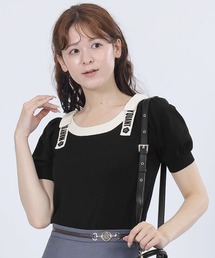 グミ マリークワント トップス スクエアネックプルオーバー 黒 スクエアネック プルオーバー（Tシャツ/カットソー）｜MARY