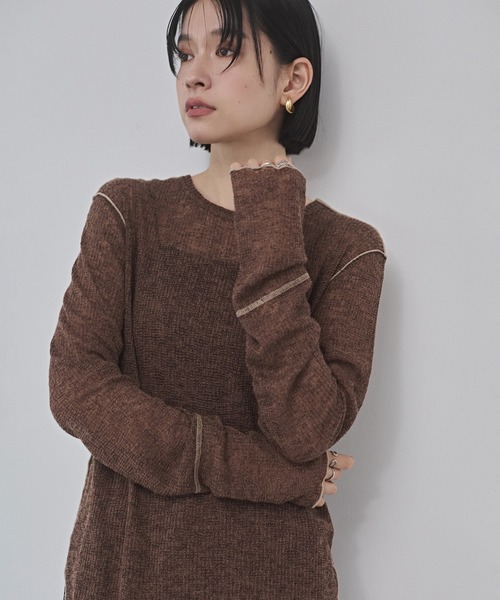 hunch(ハンチ)の「配色メロウ シアートップス(Tシャツ/カットソー・レディース・ブラック/オフホワイト/ライトカーキ/ブラウン・FREE)」の3枚目の写真