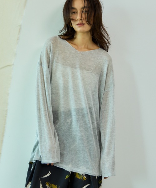 Libra Cue（リブラ キュー）の「Vネックシアーニット（ニット/セーター・レディース・グレー/アイボリー/ブラック・FREE）」の3枚目の写真